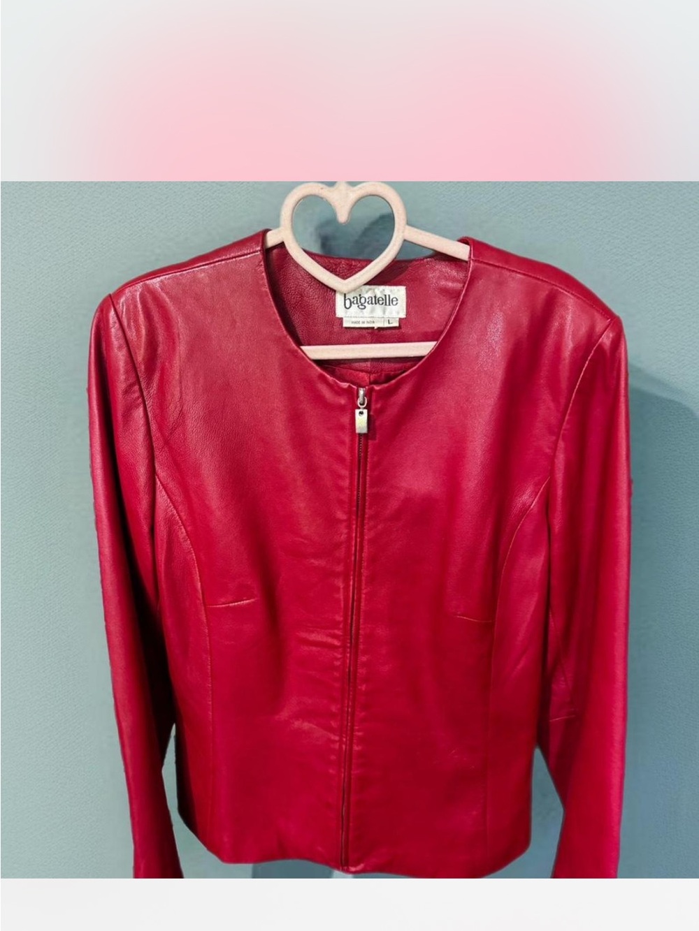 Red Women's Leather Moto Jacket - Classic Zip Front - Picture 5 of 5